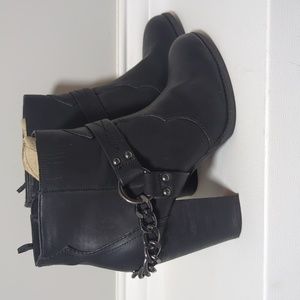 Black Moto Ankle Boots with Chains